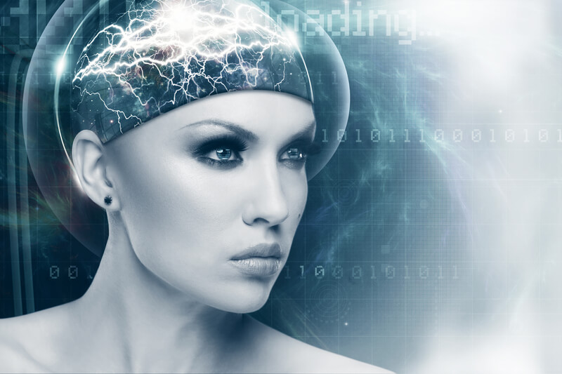 Future woman, abstract sci-fi female portrait for your design